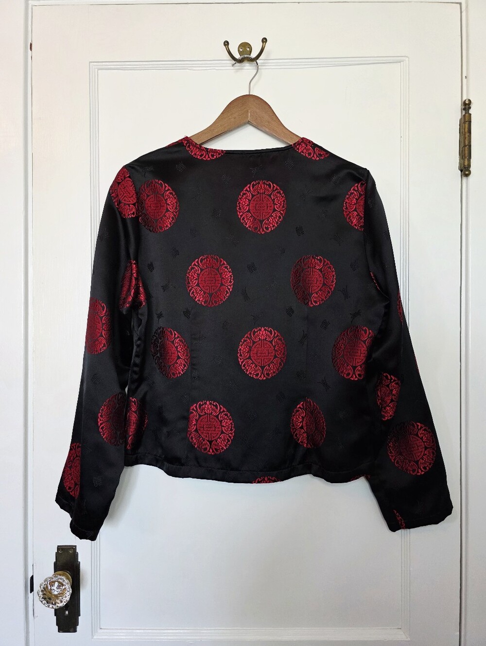 Vintage April Cornell Chinese Tang Jacket – Size S –Black/Red Brocade Medallions - Picture 6 of 7